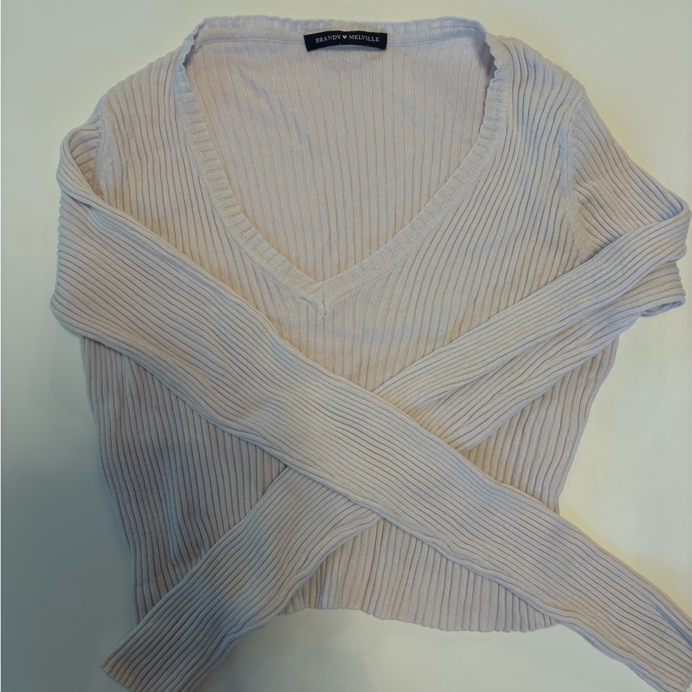 Brandy Melville Light Cream V-Neck Top
